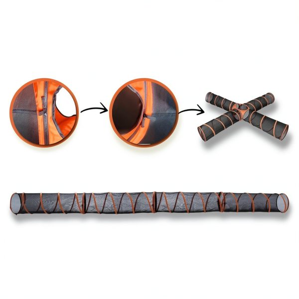 Hide N Side Pet Play Tunnel 4 Way Orange Black Durable-3