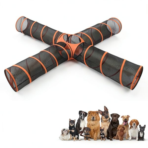 Hide N Side Pet Play Tunnel 4 Way Orange Black Durable-4