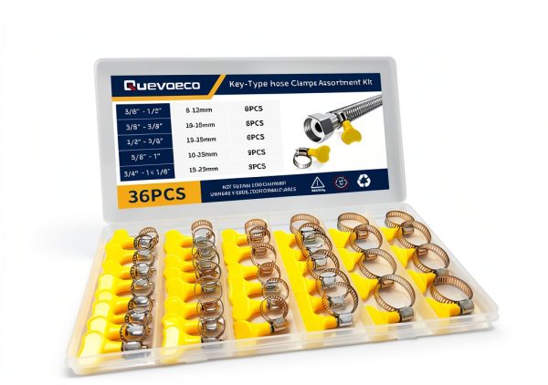 Key Hose Clamp Kit Quevaeco 36pcs Stainless Steel Butterfly Screw-2