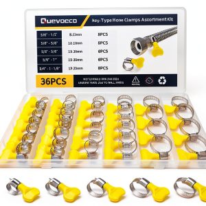 Key Hose Clamp Kit Quevaeco 36pcs Stainless Steel Butterfly Screw-0