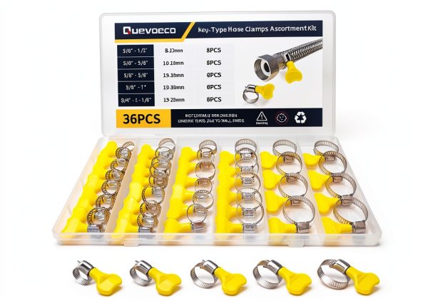 Key Hose Clamp Kit Quevaeco 36pcs Stainless Steel Butterfly Screw-0