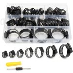 Hose clamp LAZIRO 60Pcs Adjustable 304 SS Worm Gear Kit 6-38mm Black-0