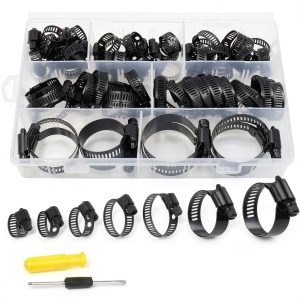 Hose clamp LAZIRO 60Pcs Adjustable 304 SS Worm Gear Kit 6-38mm Black-0