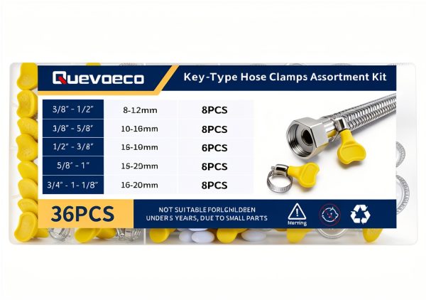 Key Hose Clamp Kit Quevaeco 36pcs Stainless Steel Butterfly Screw-5